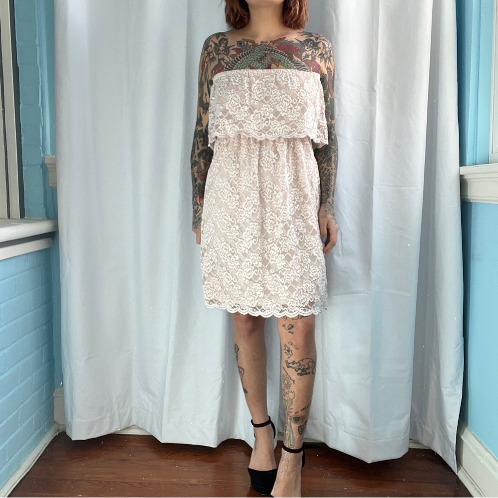 express strapless blush cottagecore lace dress size medium